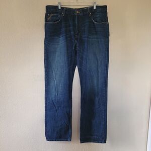 Ariat Low Rise Boot Cut Mens 38x36 Blue Dark Wash Denim Western Work Jeans